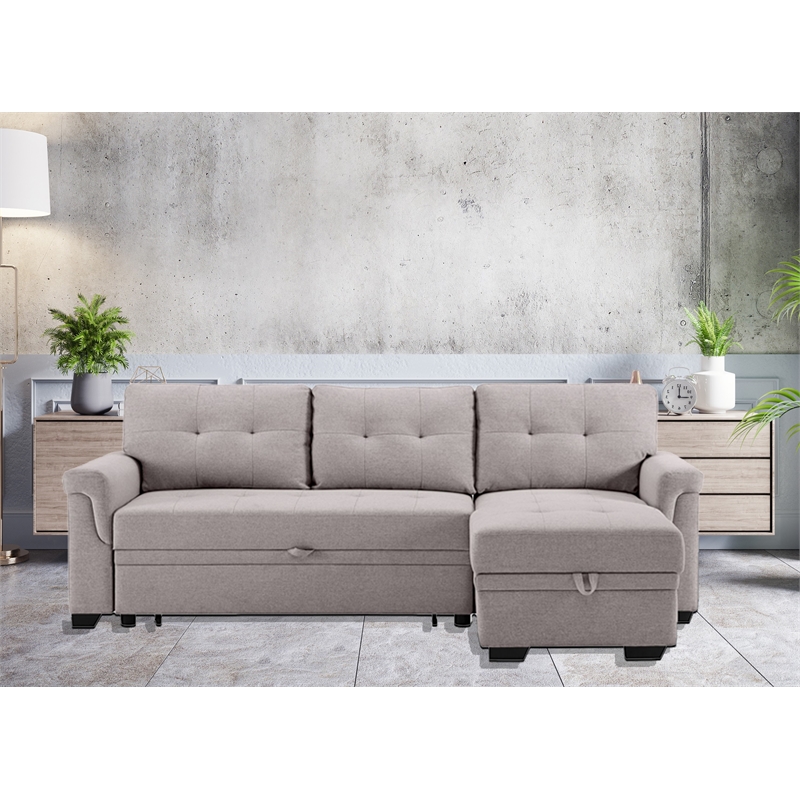 Hunter Light Gray Fabric Reversible Sleeper Sectional Sofa with Storage Chaise