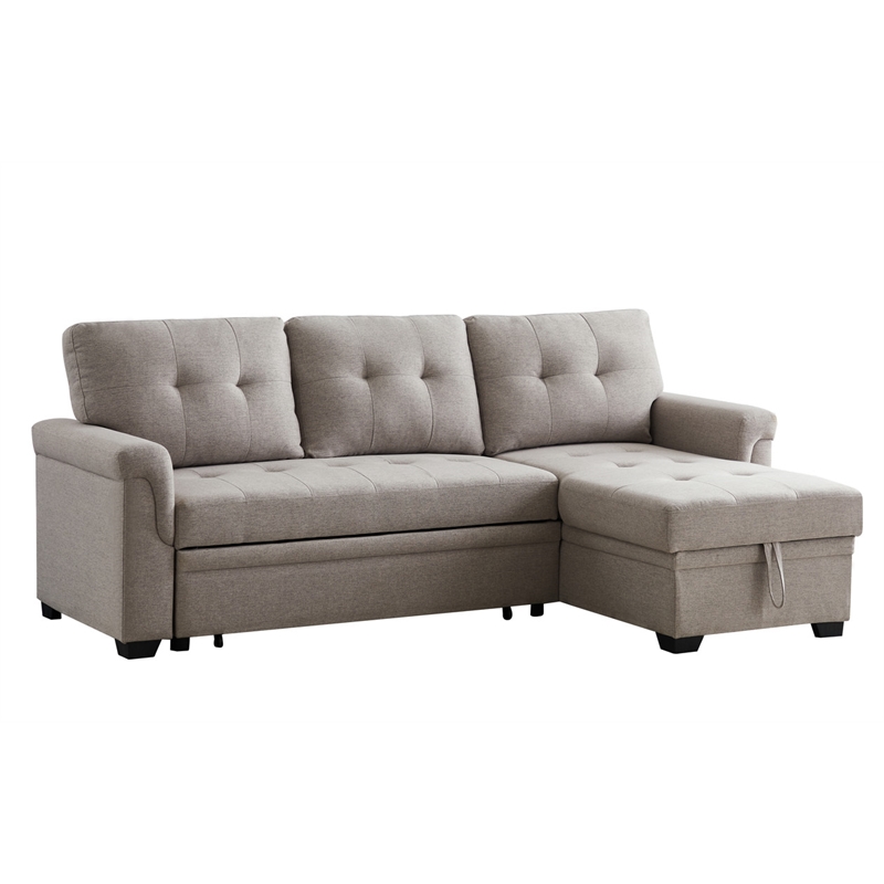 Hunter Light Gray Fabric Reversible Sleeper Sectional Sofa with Storage Chaise