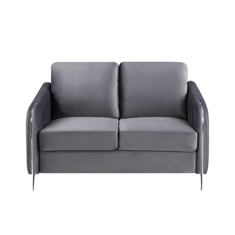 Hathaway Gray Velvet Fabric Sofa Loveseat Chair Living Room Set