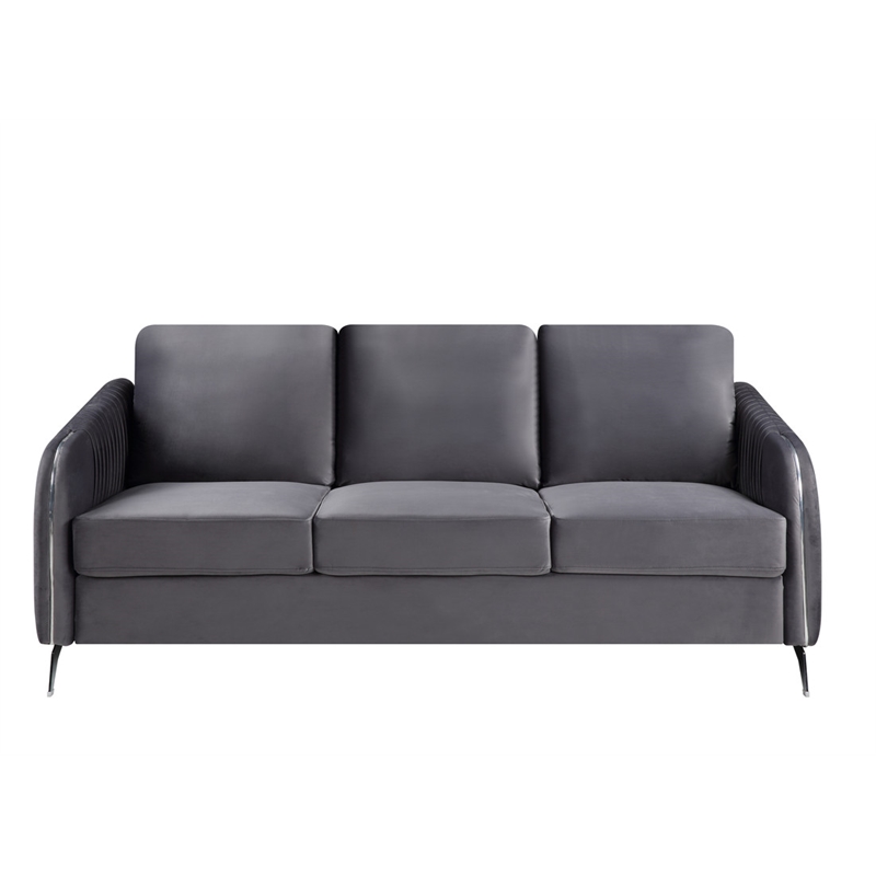 Hathaway Gray Velvet Fabric Sofa Loveseat Chair Living Room Set