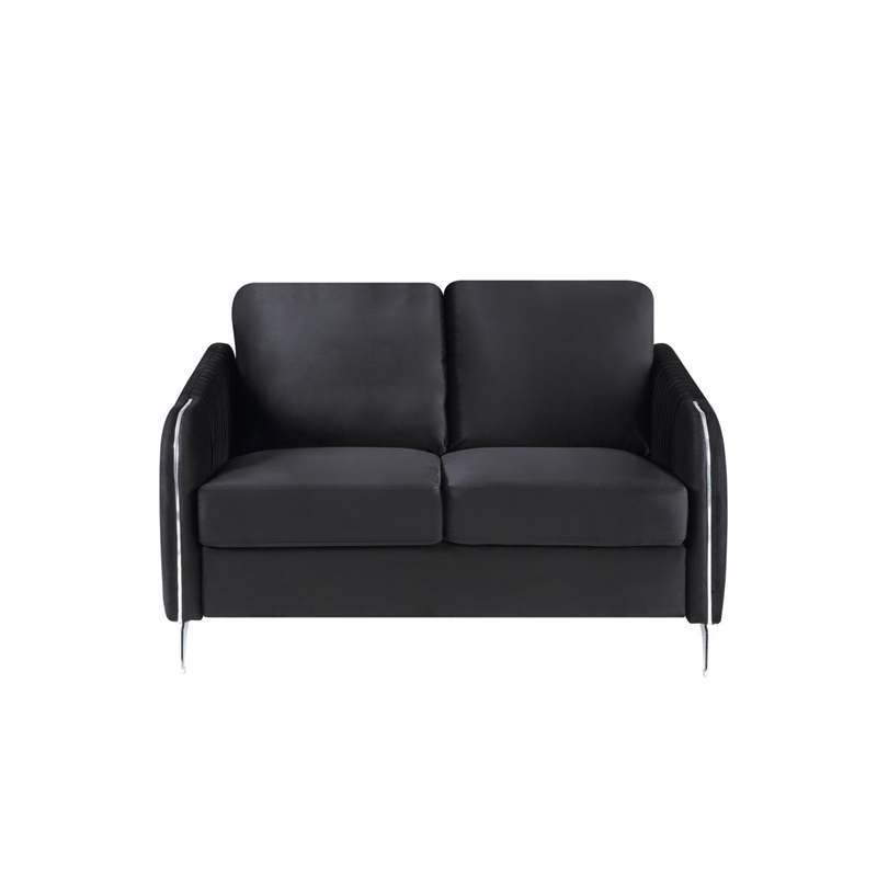 Hathaway Black Velvet Fabric Sofa Loveseat Living Room Set