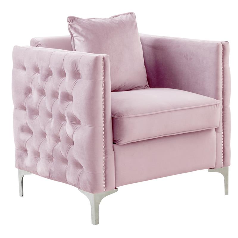 Bayberry Pink Velvet Chair with 1 Pillow 89634PKC