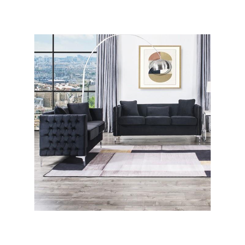 Bayberry Black Velvet Sofa Loveseat Living Room Set