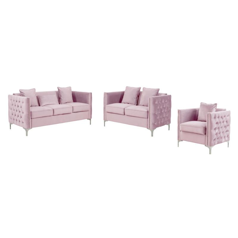Bayberry Pink Velvet Sofa Loveseat, Colorful Sofa Loveseat Set