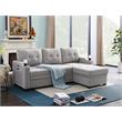 Mabel Linen Fabric Sleeper Sectional with cupholder USB port pocket Light Gray
