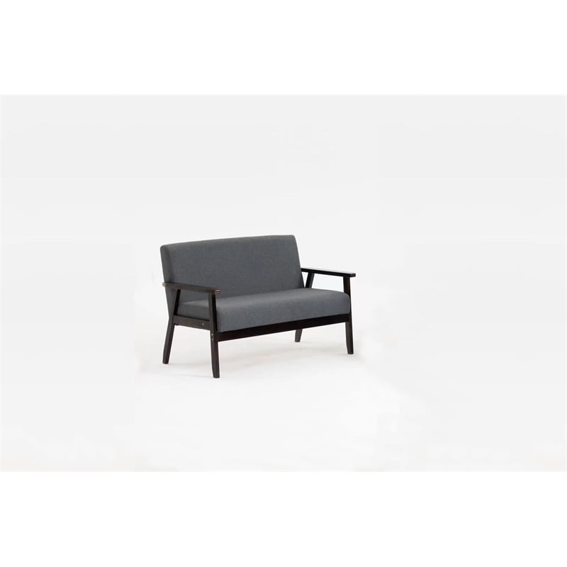 Bahamas Dark Gray Linen Fabric Loveseat with Espresso Solid Wood Frame