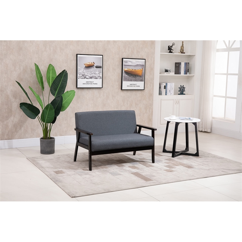 Bahamas Dark Gray Linen Fabric Loveseat with Espresso Solid Wood Frame