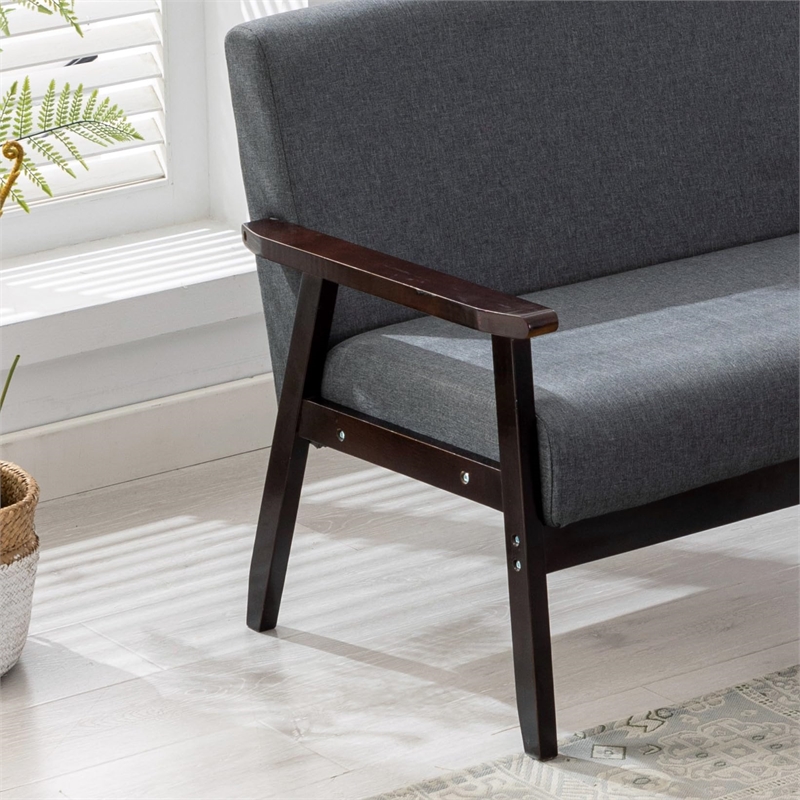 Bahamas Dark Gray Linen Fabric Loveseat with Espresso Solid Wood Frame