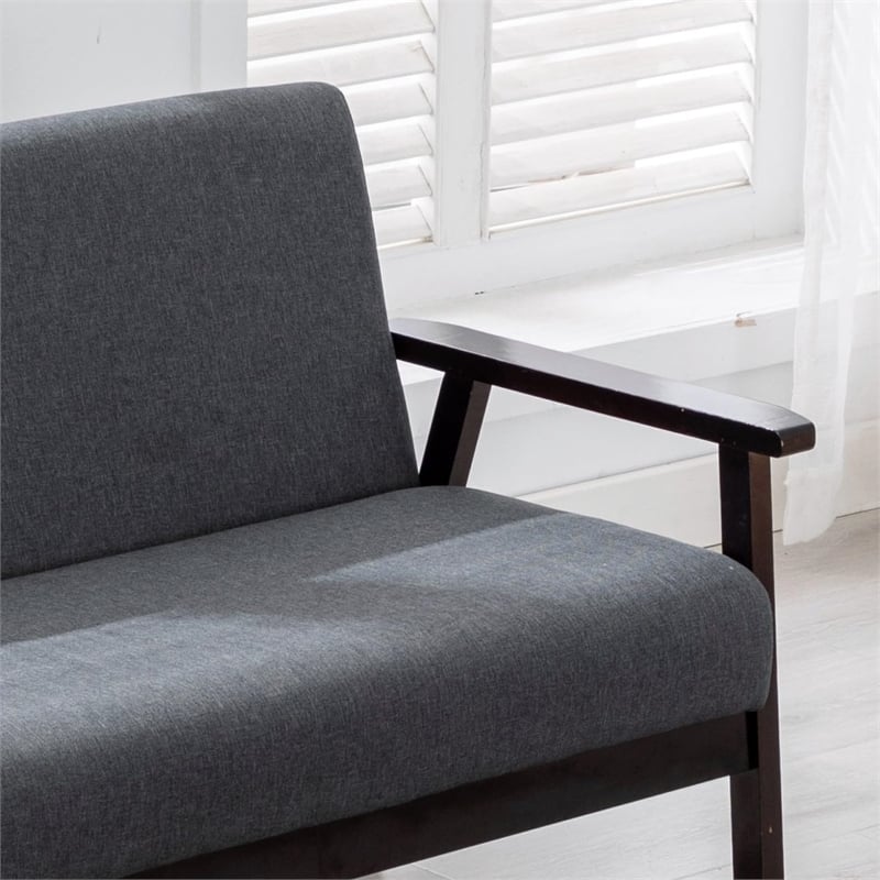 Bahamas Dark Gray Linen Fabric Loveseat with Espresso Solid Wood Frame