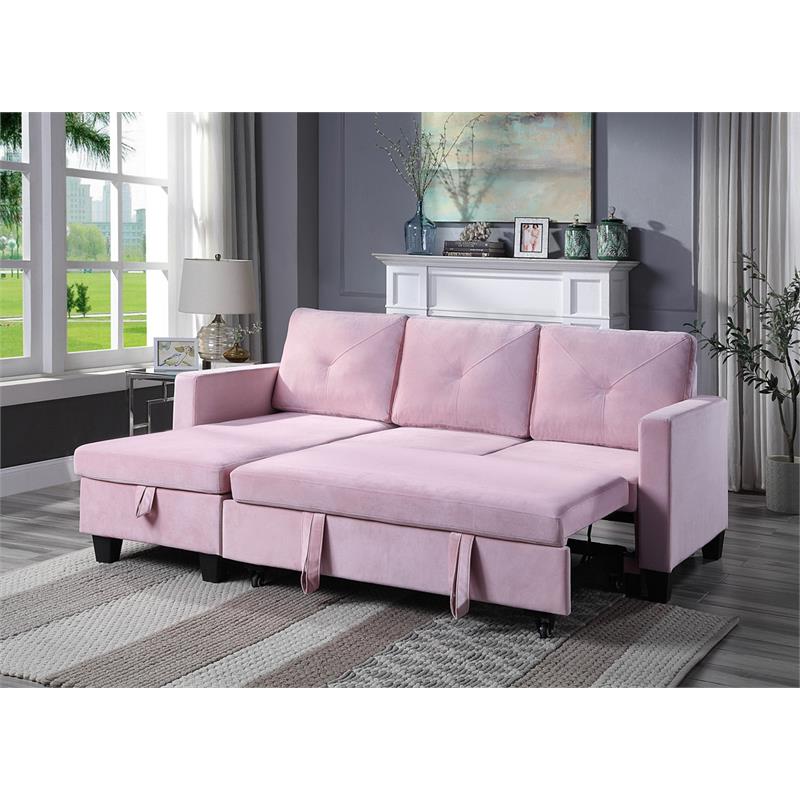 Lilola Home Nova Velvet Reversible Sleeper Sectional with Storage in Pink