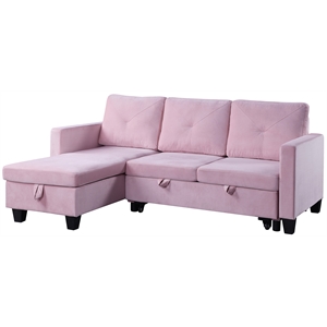 Lilola Home Nova Velvet Reversible Sleeper Sectional with Storage in Pink