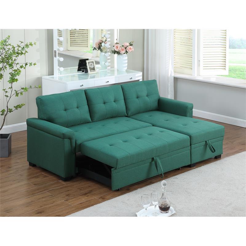 Leia parachute torture Lucca Green Linen Fabric Reversible Sleeper Sectional Sofa with Storage  Chaise | Cymax Business