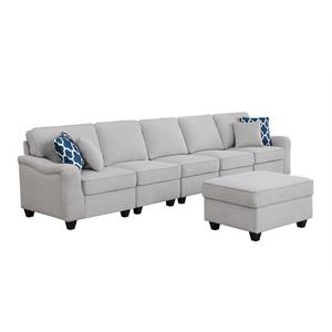 leo light gray linen fabric 6 seater sofa and ottoman