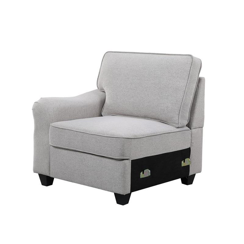 Leo Light Gray Linen Fabric 8Pc Modular L-Shape Sectional Sofa and Ottoman