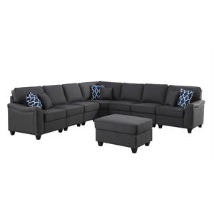 leo dark gray linen fabric 8pc modular l-shape sectional sofa and ottoman