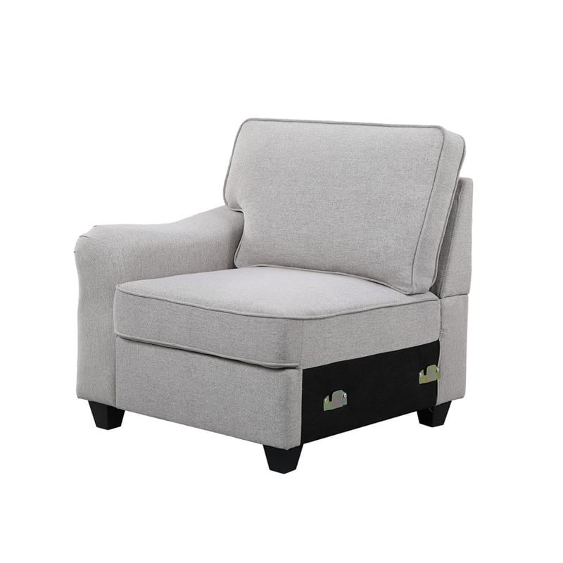 Leo Light Gray Linen Fabric 7Pc Modular L-Shape Sectional Sofa and Ottoman