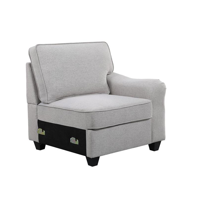 Leo Light Gray Linen Fabric 7Pc Modular L-Shape Sectional Sofa and Ottoman