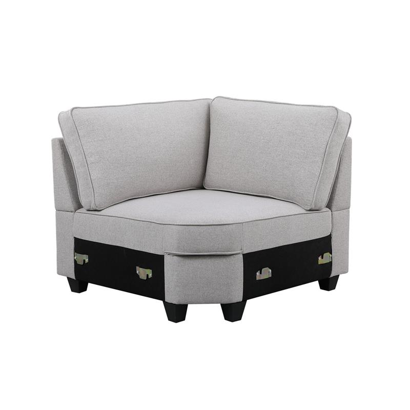 Leo Light Gray Linen Fabric 7Pc Modular L-Shape Sectional Sofa and Ottoman