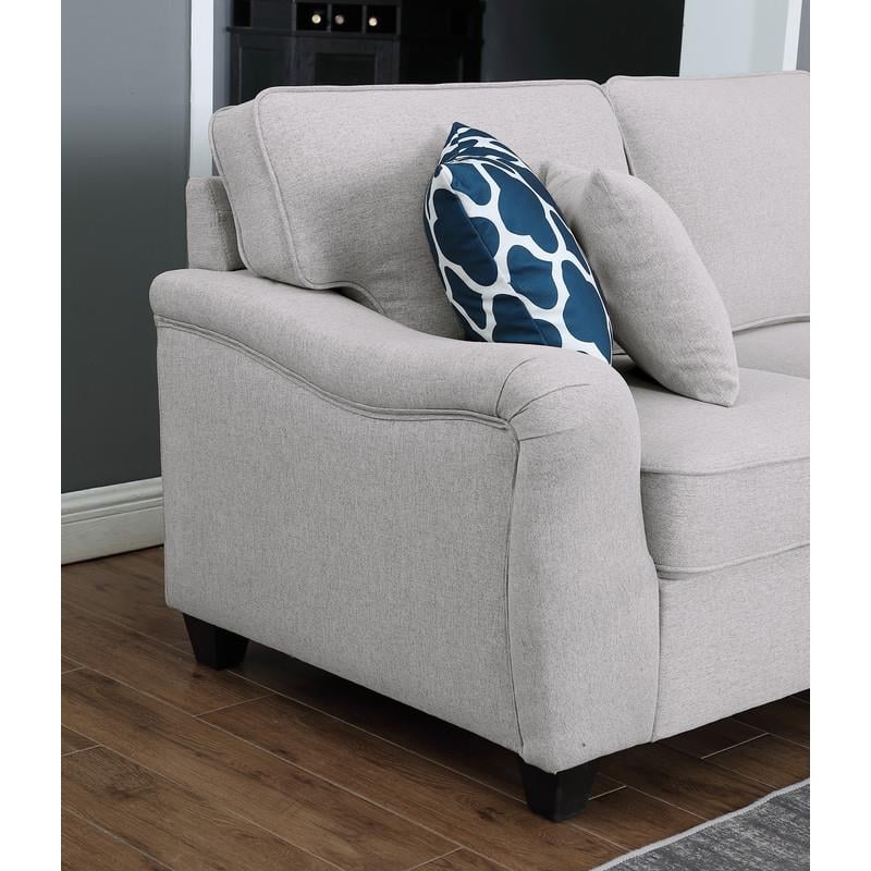 Leo Light Gray Linen Fabric 7Pc Modular L-Shape Sectional Sofa and Ottoman