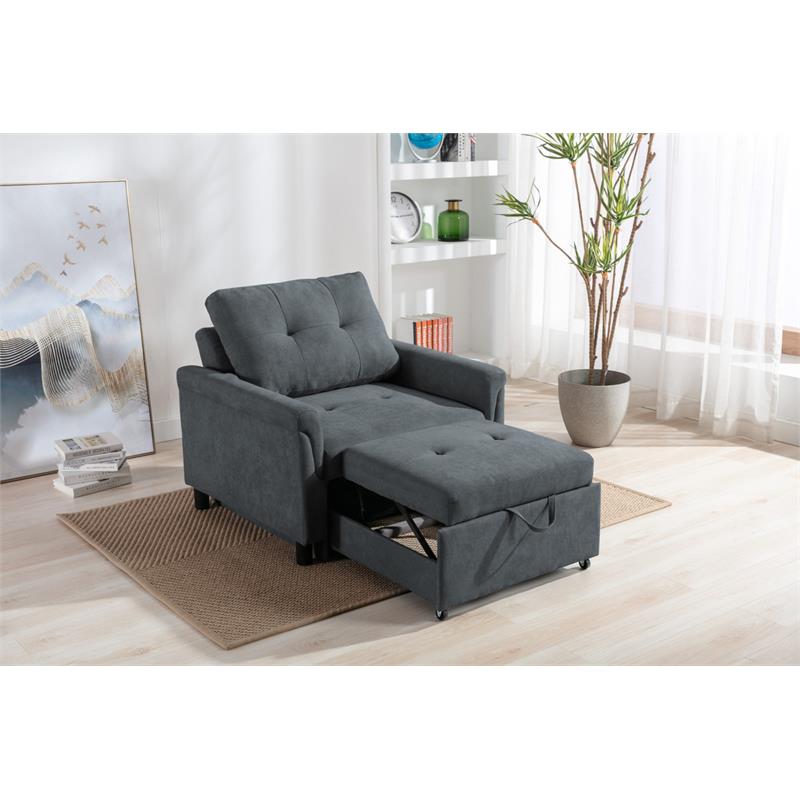 Hannah Dark Gray Woven Fabric Convertible Armchair Bed