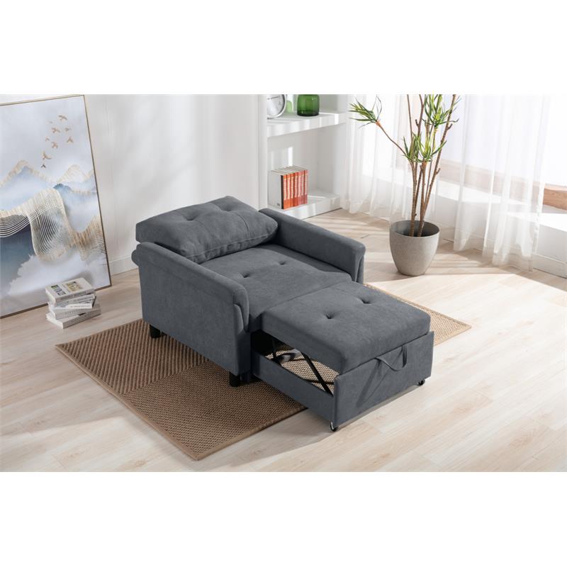 Hannah Dark Gray Woven Fabric Convertible Armchair Bed