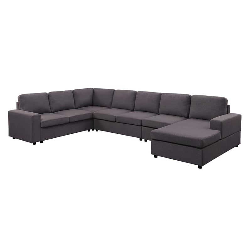 Hayden Modular Sectional Sofa with Reversible Chaise in Dark Gray Linen Fabric