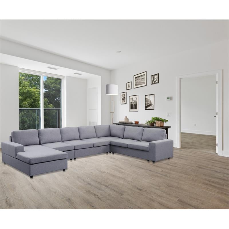 Hayden Light Gray Linen Fabric 7 Seat Reversible Modular Sectional Sofa Chaise