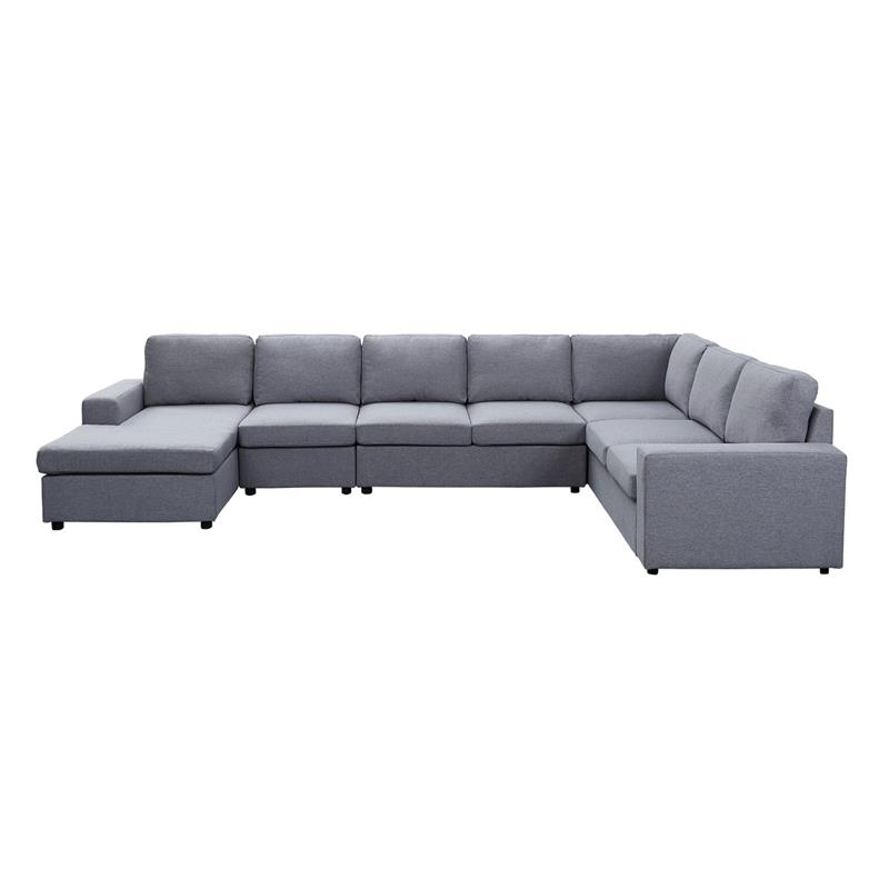 Hayden Light Gray Linen Fabric 7 Seat Reversible Modular Sectional Sofa Chaise