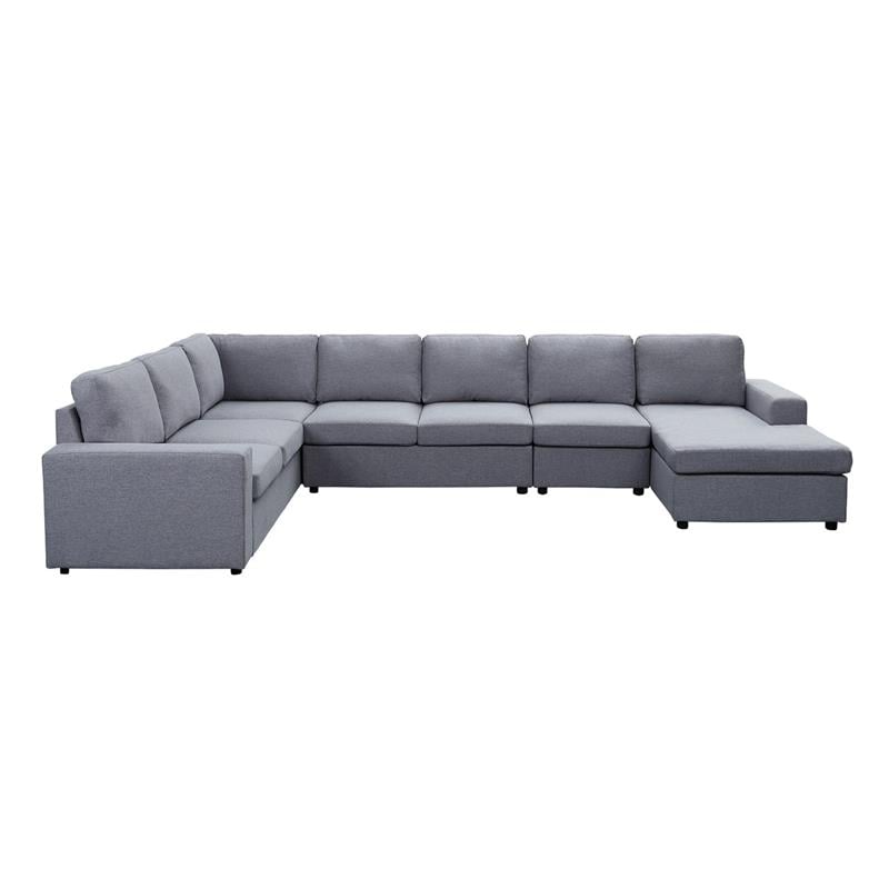 Hayden Light Gray Linen Fabric 7 Seat Reversible Modular Sectional Sofa Chaise