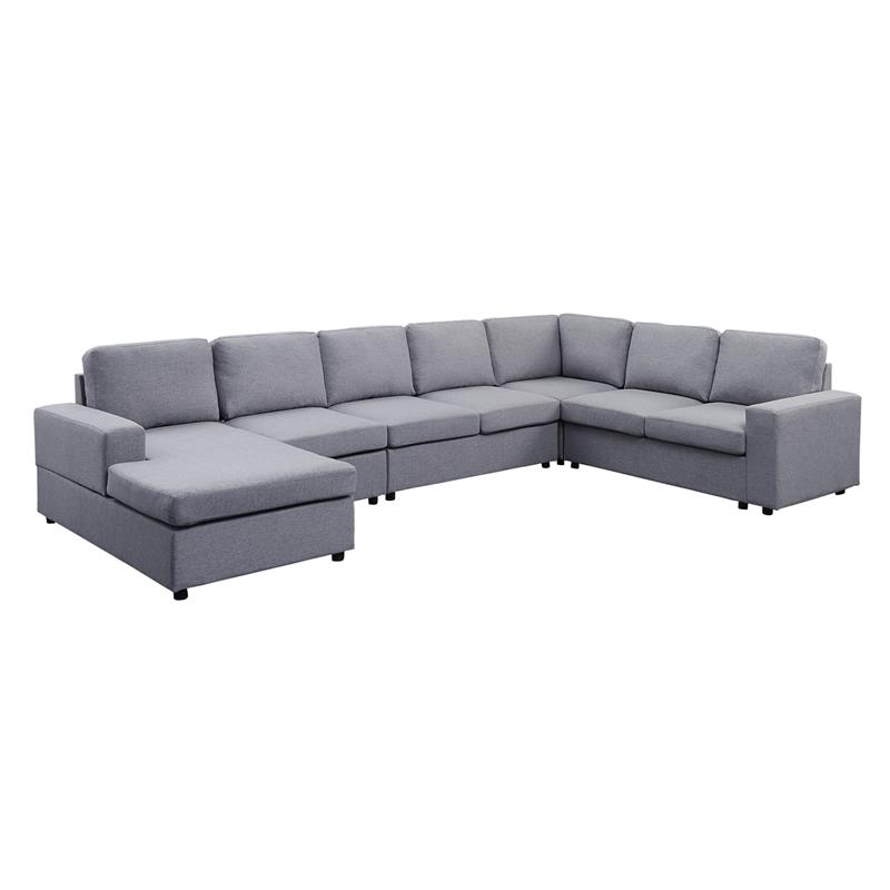 Hayden Light Gray Linen Fabric 7 Seat Reversible Modular Sectional Sofa Chaise