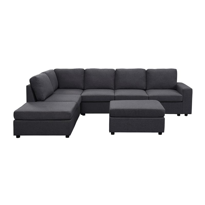 Marley Modular Sectional Sofa with Ottoman in Dark Gray Linen Fabric