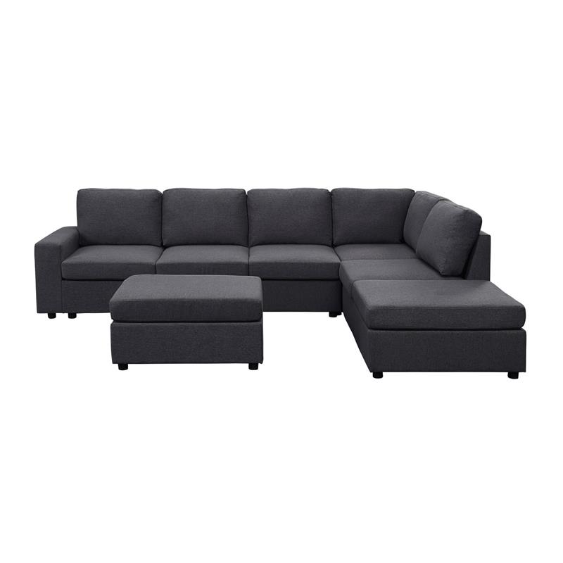 Marley Modular Sectional Sofa with Ottoman in Dark Gray Linen Fabric