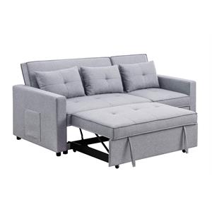 lara linen fabric convertible sleeper sofa with side pocket