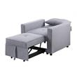 Lara Linen Fabric Convertible Sleeper Chair with Side Pocket in Light Gray