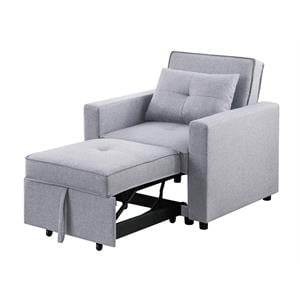 Lara Linen Fabric Convertible Sleeper Chair with Side Pocket in Light Gray