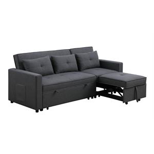 lara linen fabric convertible sleeper sofa with side pocket