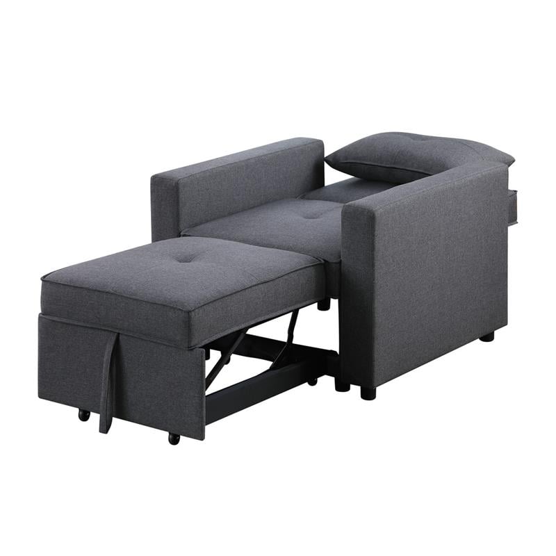 Lara Linen Fabric Convertible Sleeper Chair with Side Pocket in Dark Gray