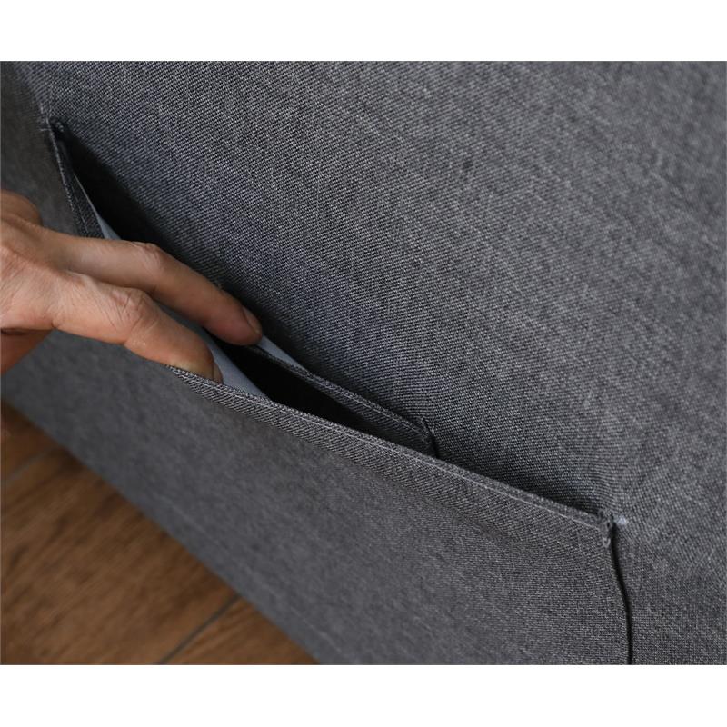 Lara Linen Fabric Convertible Sleeper Chair with Side Pocket in Dark Gray