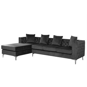 ryan dark gray velvet reversible sectional sofa chaise with nail-head trim