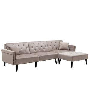piper silver gray velvet sofa bed with ottoman and 2 accent pillows