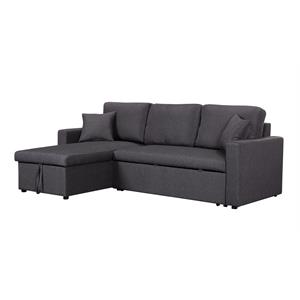 paisley dark gray linen fabric reversible sleeper sectional sofa storage chaise