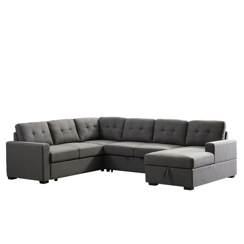 Lilola home haris gray fabric sleeper sofa sectional couch and deals storage ottoman