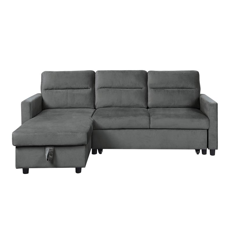 Lilola Home Ivy Velvet Reversible Sleeper Sectional with Storage in Dark Gray