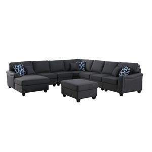 leo dark gray linen fabric 8pc modular l-shape sectional sofa chaise & ottoman