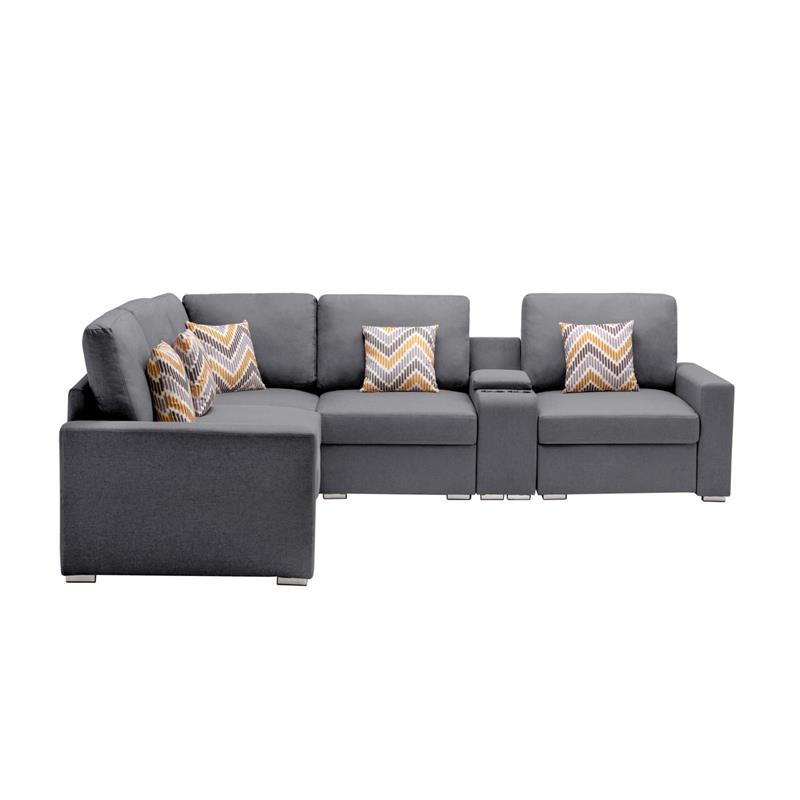 Nolan Gray Fabric Reversible Sectional Charging Ports Storage Console 2 Type Leg
