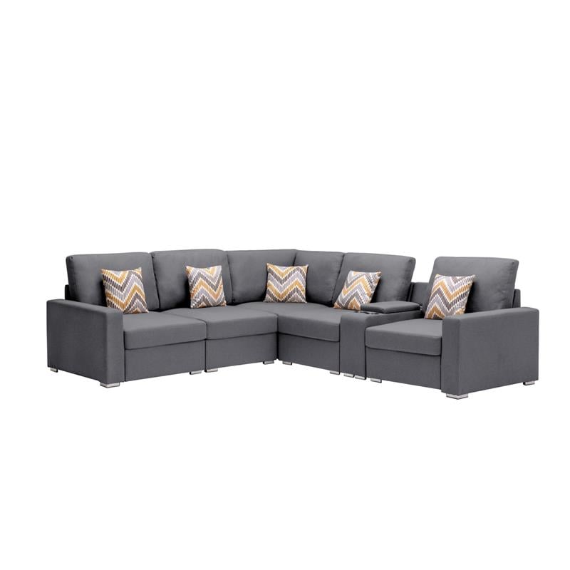 Nolan Gray Fabric Reversible Sectional Charging Ports Storage Console 2 Type Leg