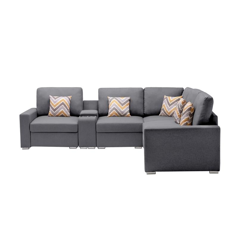 Nolan Gray Fabric Reversible Sectional Charging Ports Storage Console 2 Type Leg