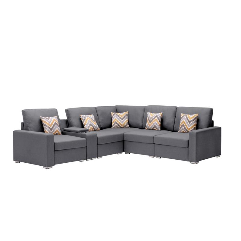 Nolan Gray Fabric Reversible Sectional Charging Ports Storage Console 2 Type Leg