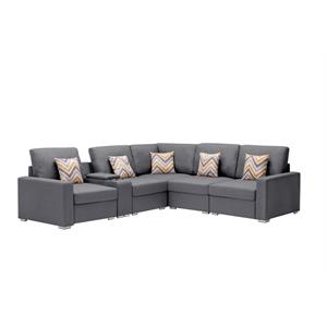 Nolan Gray Fabric Reversible Sectional Charging Ports Storage Console 2 Type Leg