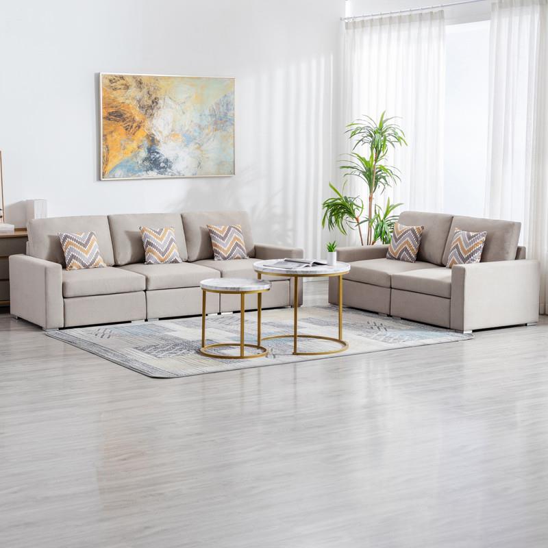 Nolan Linen Fabric Sofa and Loveseat with Pillows/Interchangeable Legs in Beige